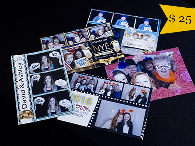a selection of custom photo strips arranged on a table