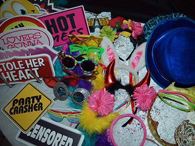 a prop table full of photo props